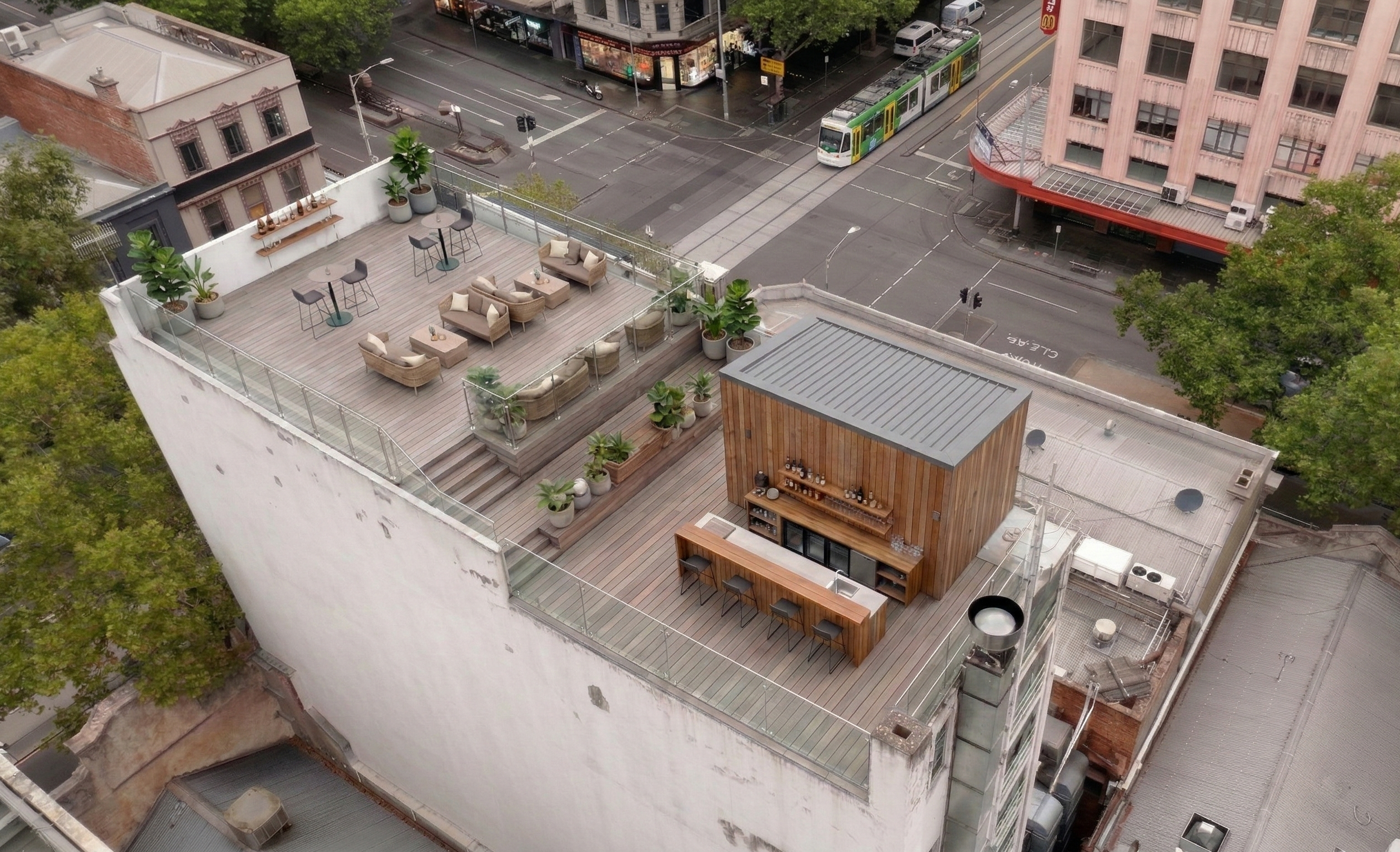 Daytime rooftop bar concept in Melbourne CBD